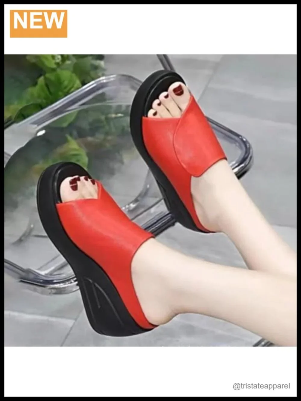 Women's Fish Mouth Platform Wedge Slippers Faux Leather Arch Support Mules